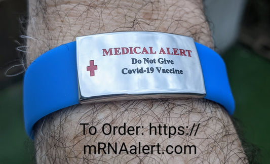 Blue Freedom Medical Alert Bracelet + (Do Not Give Covid 19 Vaccine - Plate)