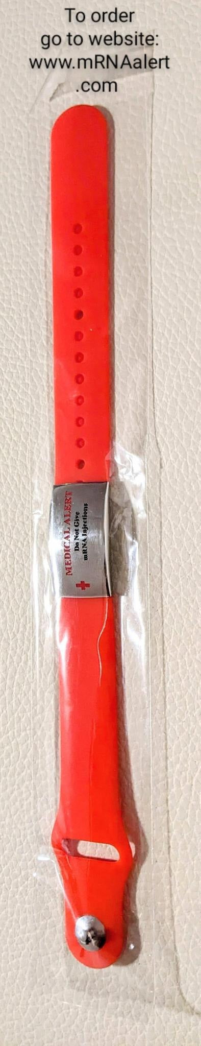 Red Freedom Medical Alert Bracelet + (Do Not Give mRNA Injections - Plate)